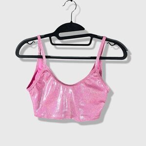 J. Valentine Crop Top Women S/M Pink Sparkly Y2K Barbiecore Festival Rave